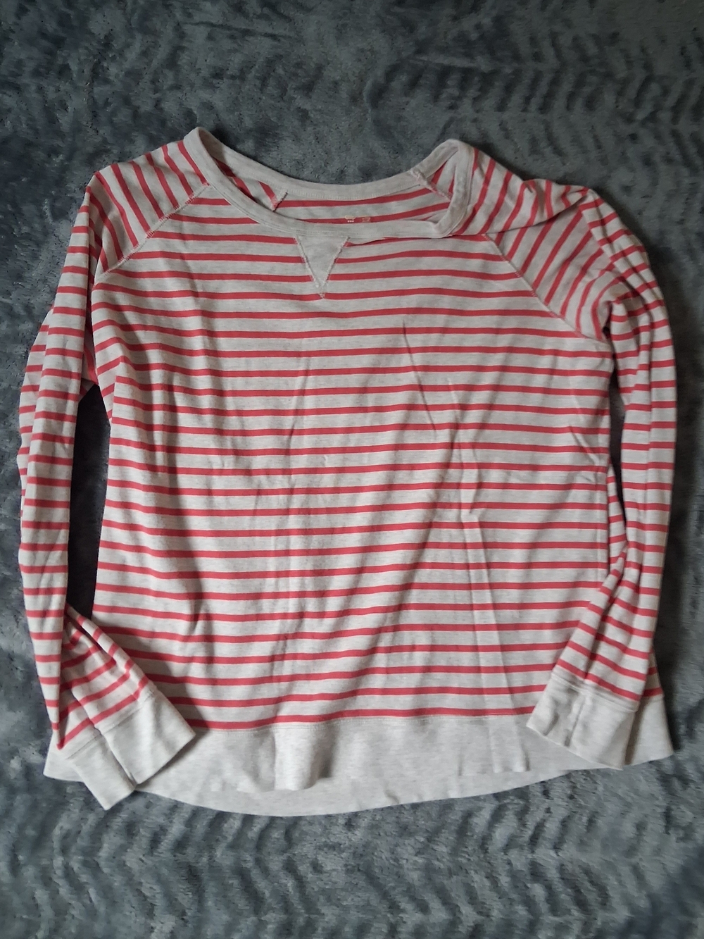 GAP Tshirt Womens XXL Coral Gray Striped Long-Sleeve Tee Ultra Soft